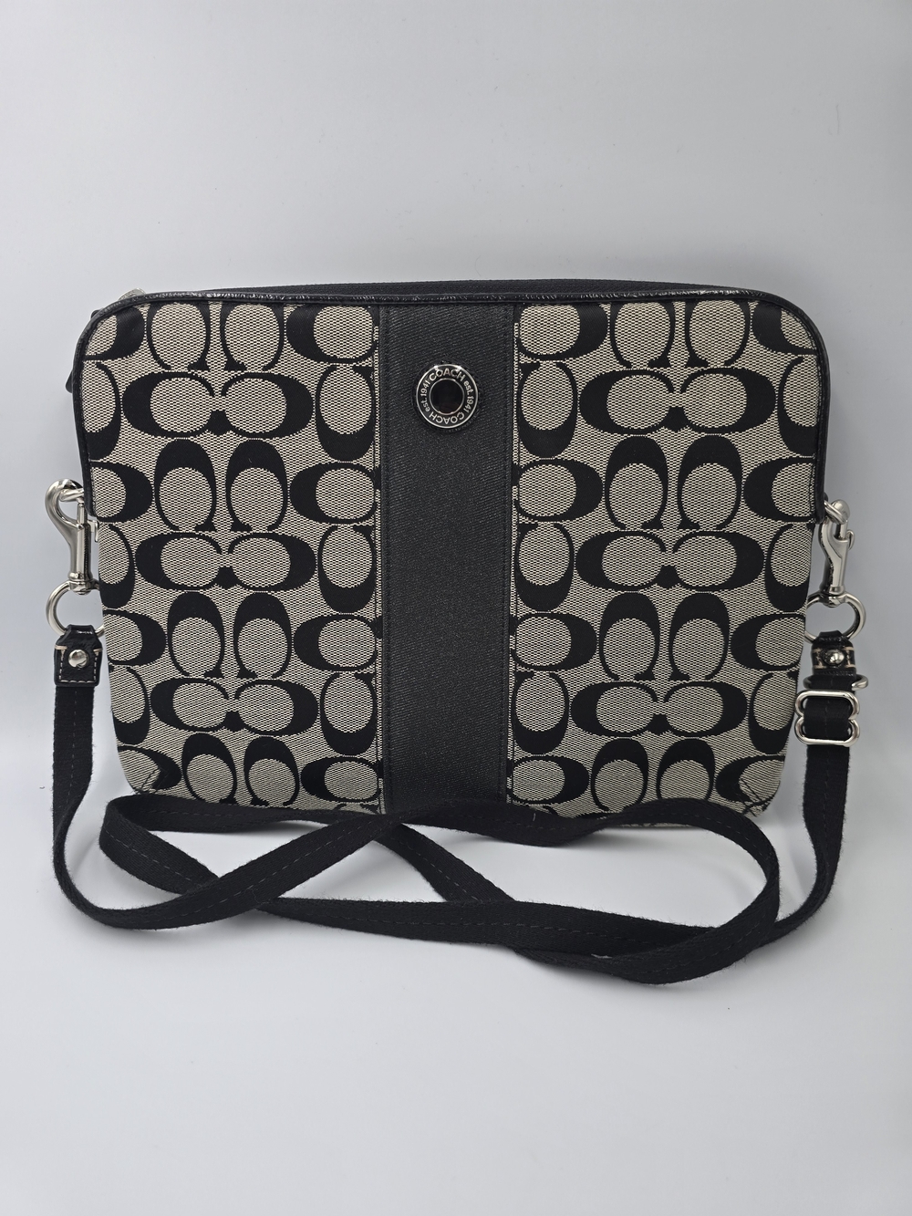 COACH Black & Gray Signature Jacquard Padded Crossbody Bag iPad Tablet Sleeve *